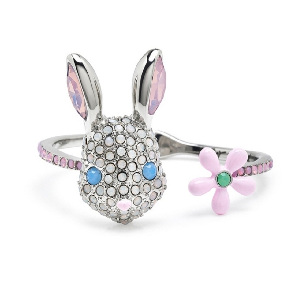 🐇▪️Betsey Johnson ▪️Faux Stone Spring Bunny Bangle hinge  Bracelet